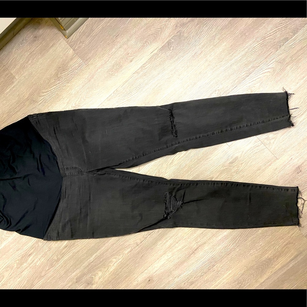 Madewell Black Skinny Maternity Jeans with Distressed Knees